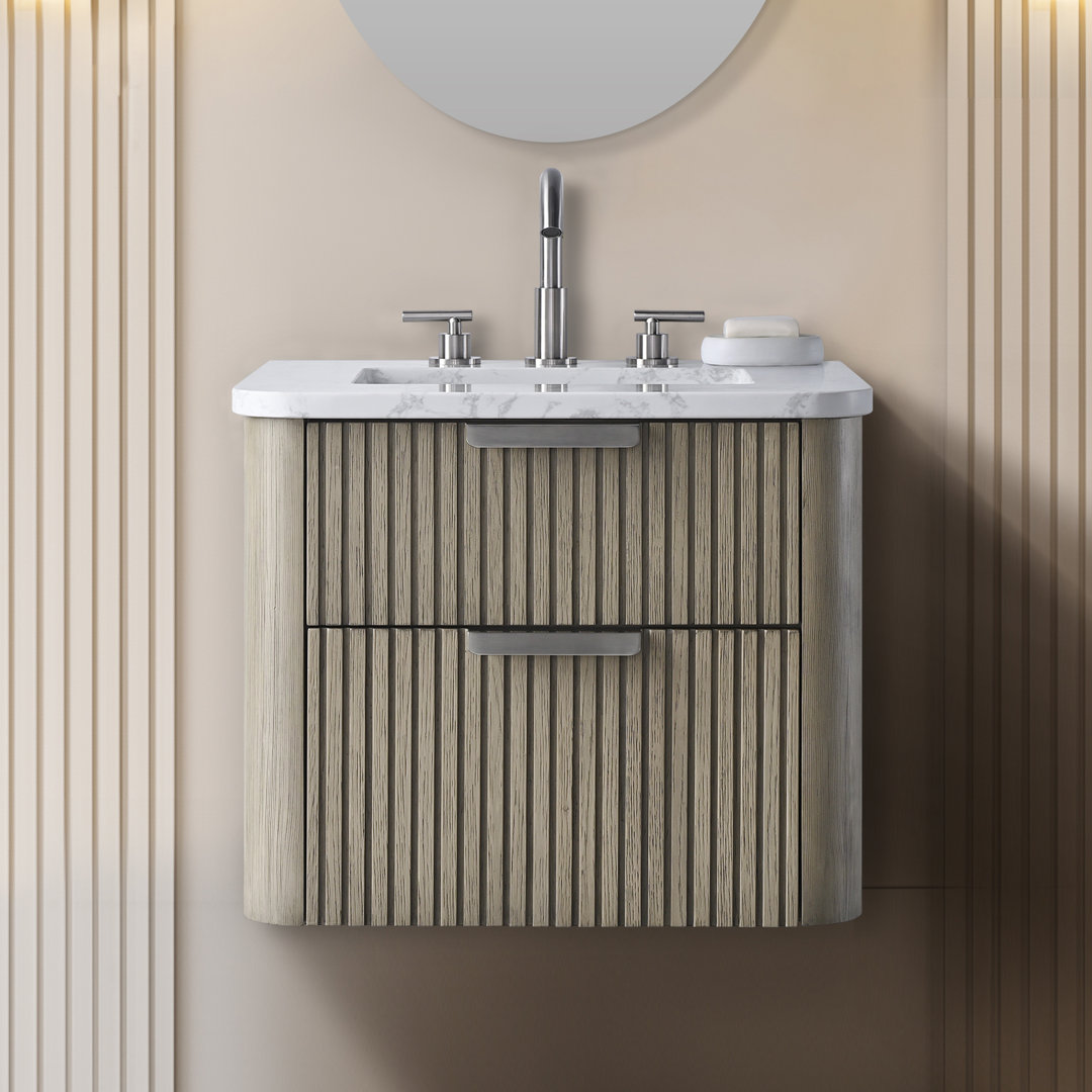Liljan 24'' Wall-Mounted Single Bathroom Vanity with Engineered Stone Top